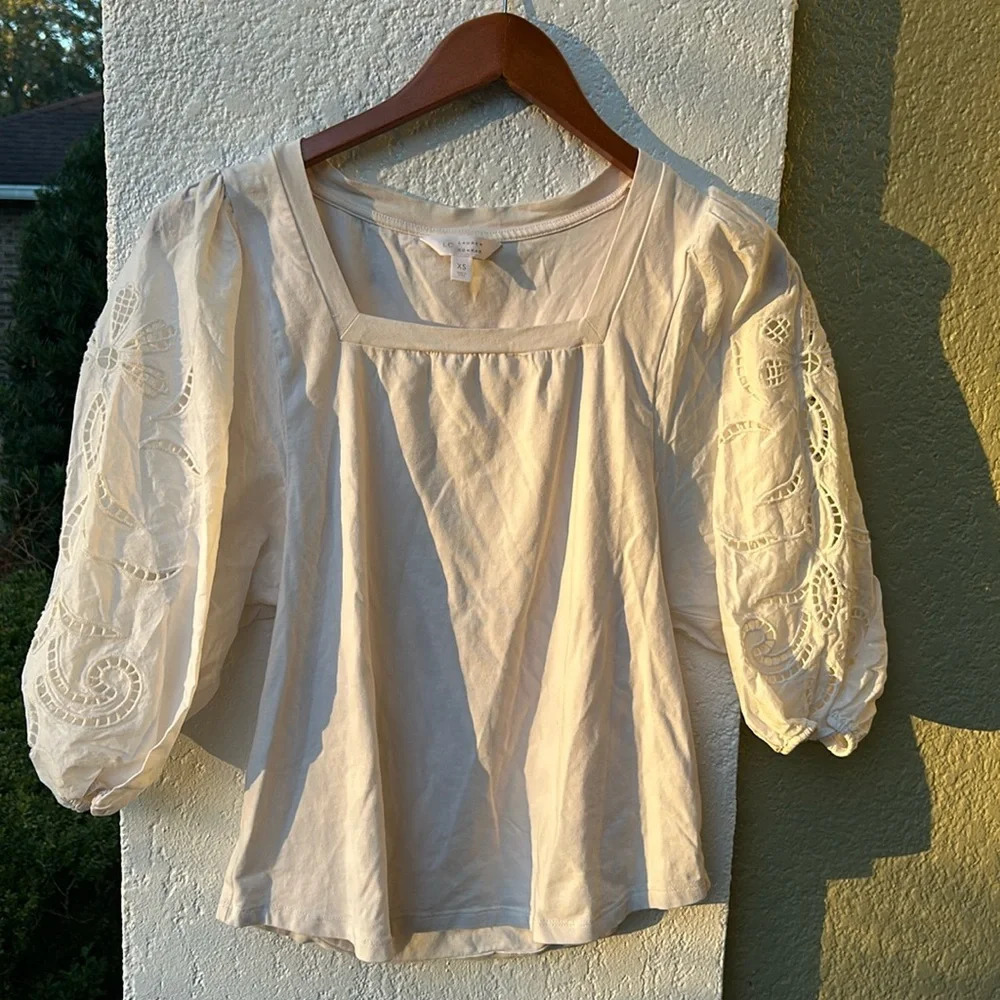 Lauren Conrad Embroidered Sleeves Top